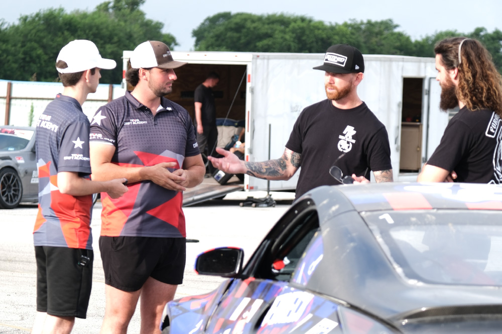 Texas Drift Academy. Pictured from L to R - Braden Altrup (Current Student), Jack Reusch ('23), Chris Forsberg, Jackson Orr ('23)