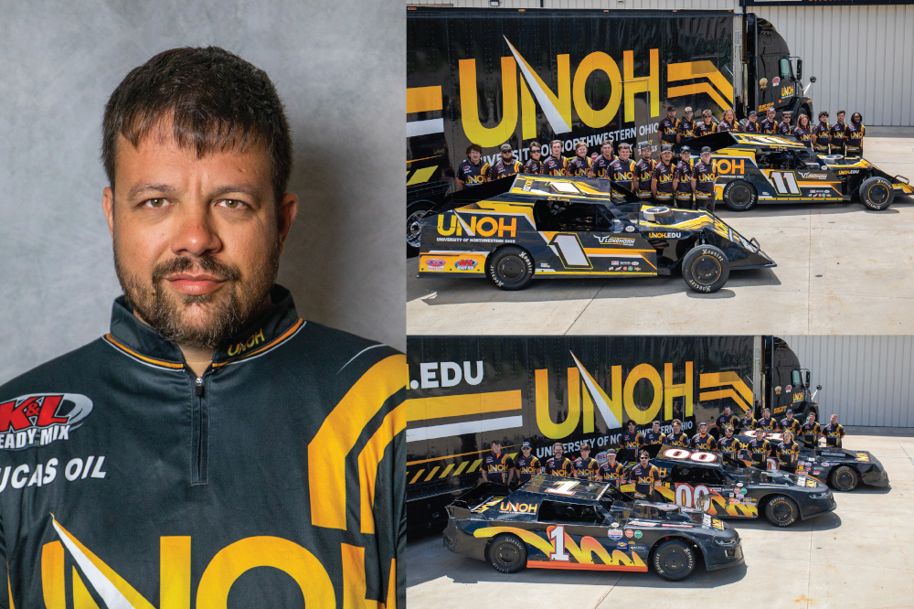 Headshot of Chance Holley with Motorsports Team photos